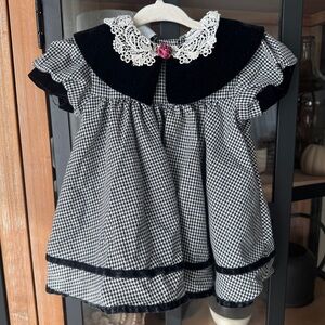 Jo Lene 1980s Vintage dress houndstooth lace peter pan collar velvet baby girl